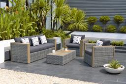 BRAND NEW OUTDOOR SYNTHETIC WICKER & ALUMINUM FRAMING 5-PERSON SEATING SET GREY