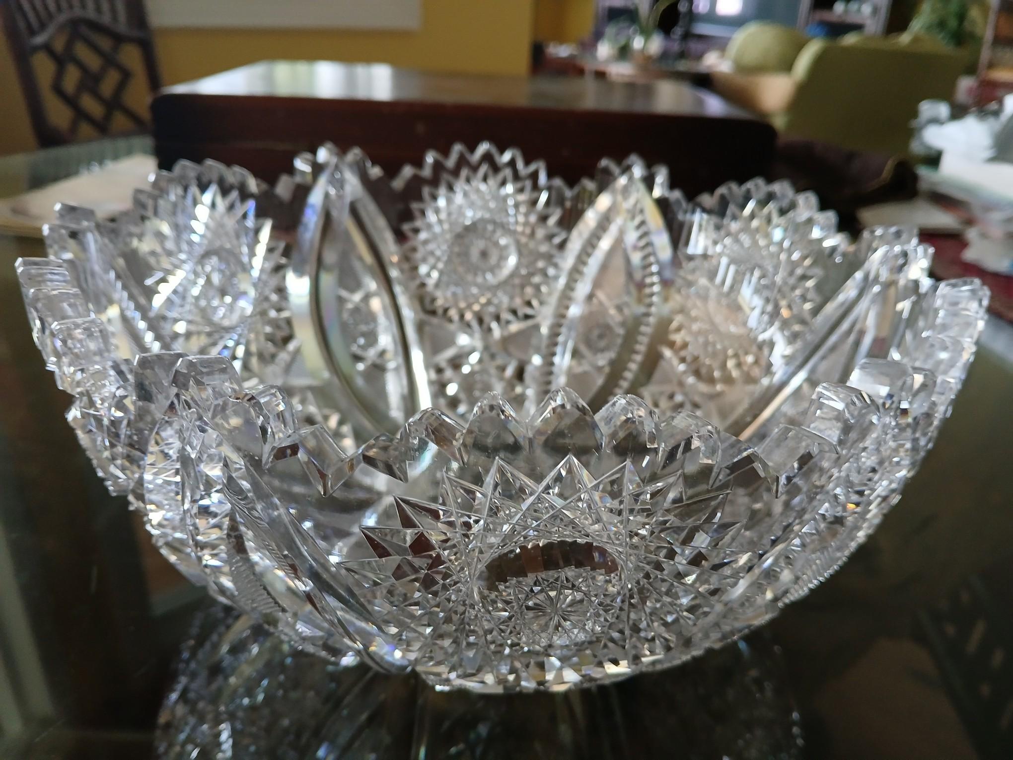 12" Rpund 6" Deep Crystal Serving Dish / Crystal Serving Bowl