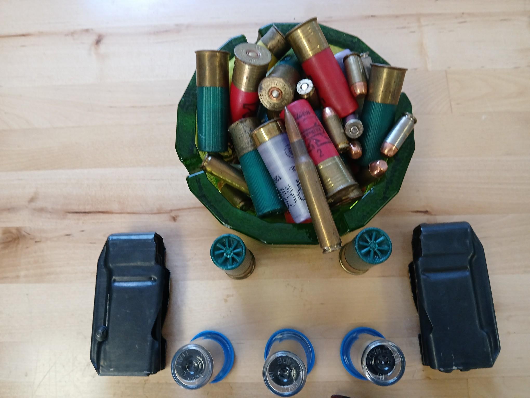 Glass Ash Tray Filled With Ammunition / Shells & More