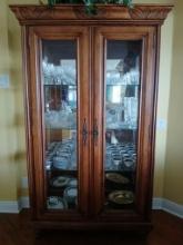 Full Size Wood China Cabinet with Glass Door and mirror backing, 3 shelves