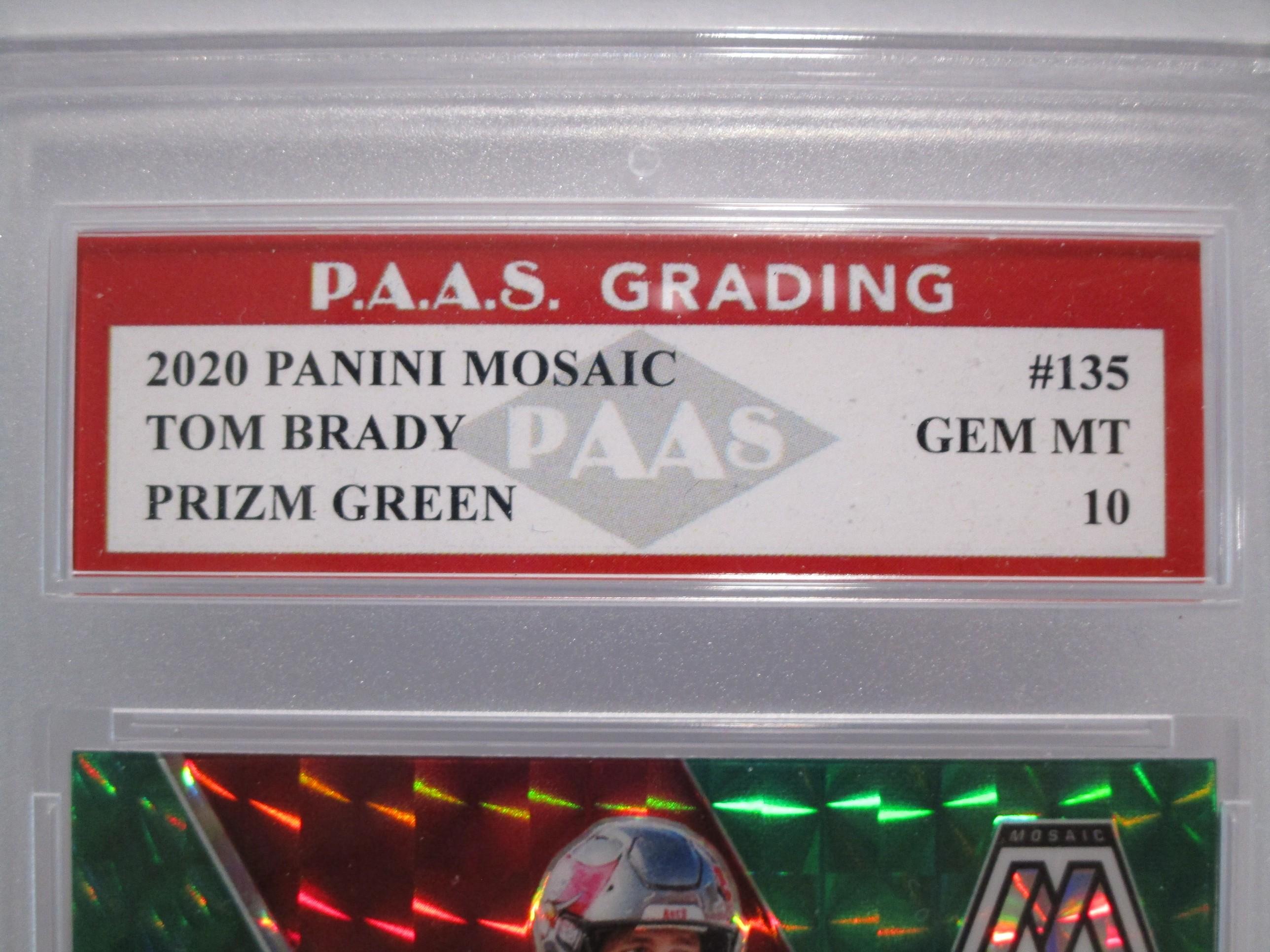 Tom Brady Buccaneers 2020 Panini Mosaic Prizm Green #135 graded PAAS Gem Mint 10