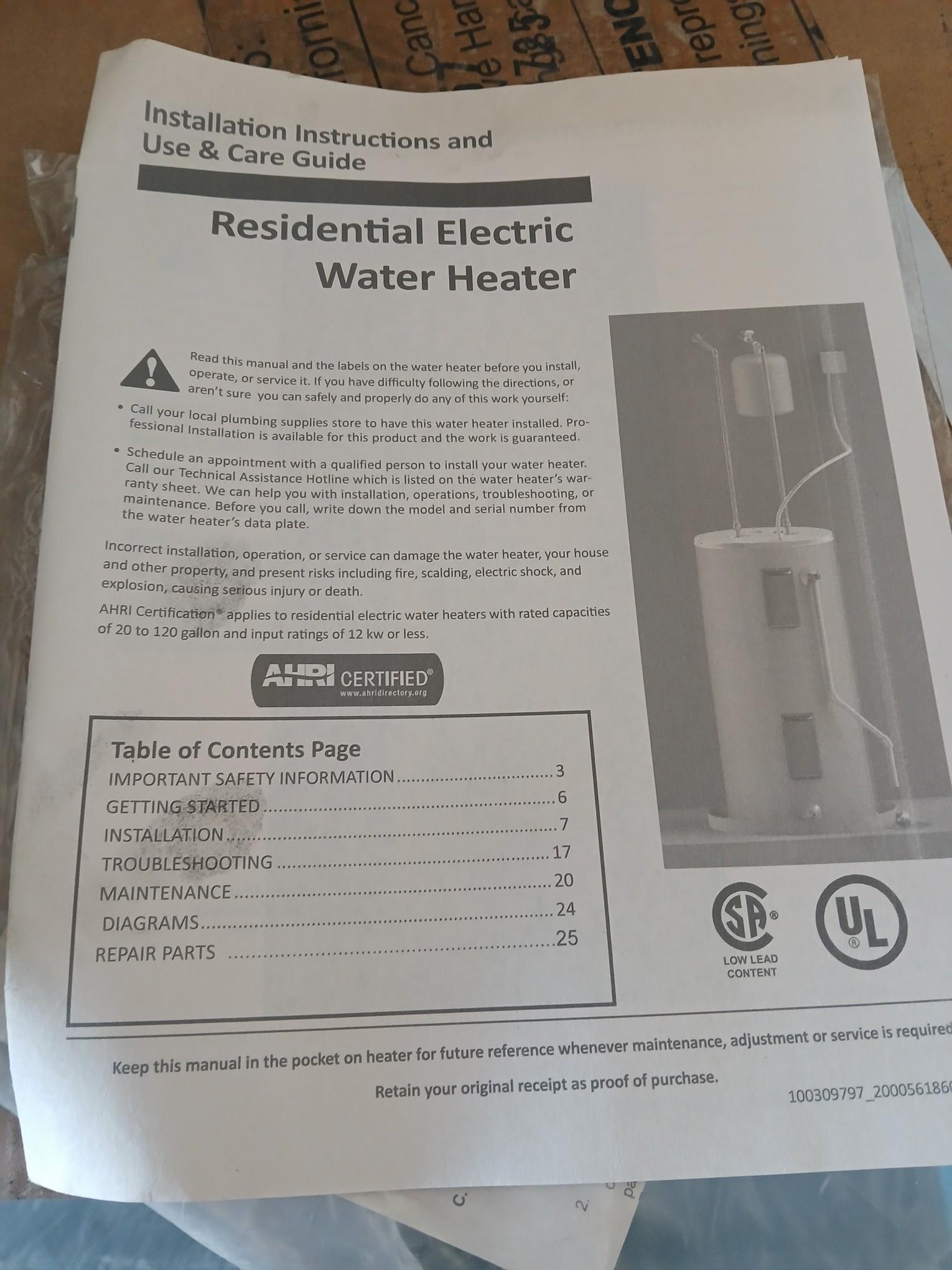 Residential Electric Water Heater / BRAND NEW WATER HEATER