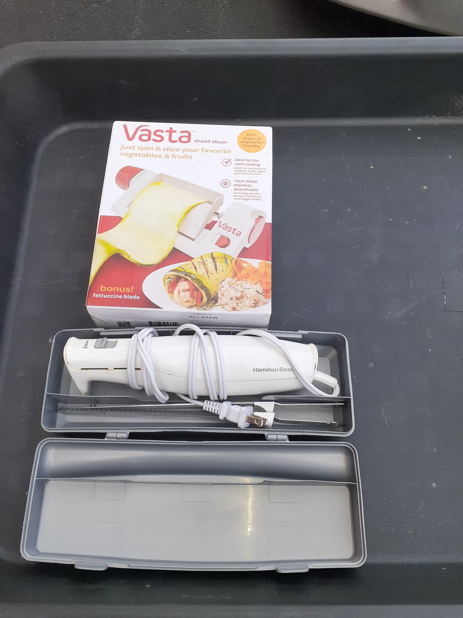 Vasta Sheet Slicer - fruits and vegs and Hamilton Beach electric knife