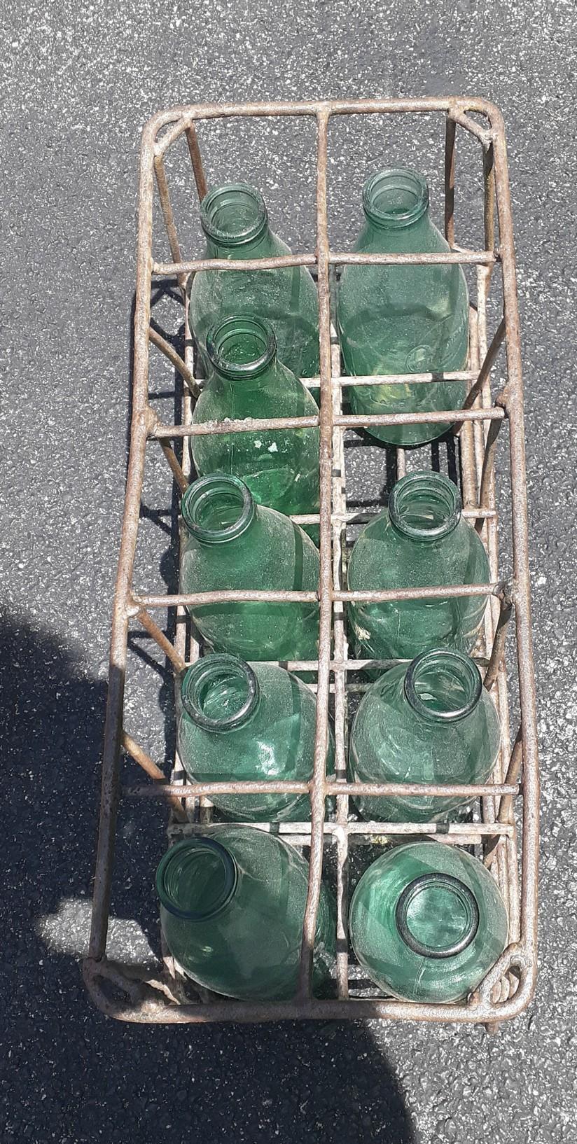 Vintage Milk bottles and carrier