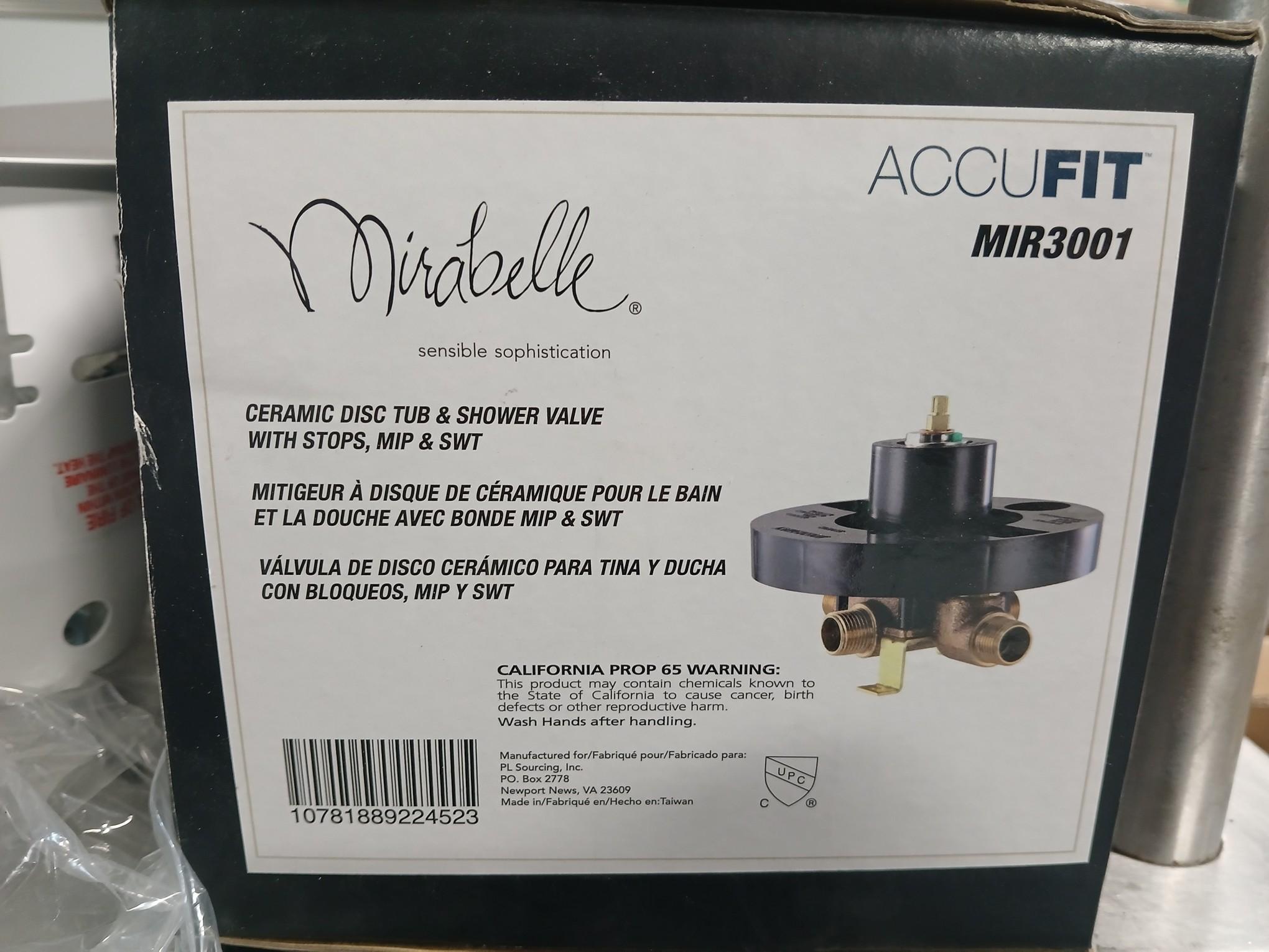 ACCUFIT Model MIR3001 Ceramic Disk Tub & Shower Valve W/ Stops