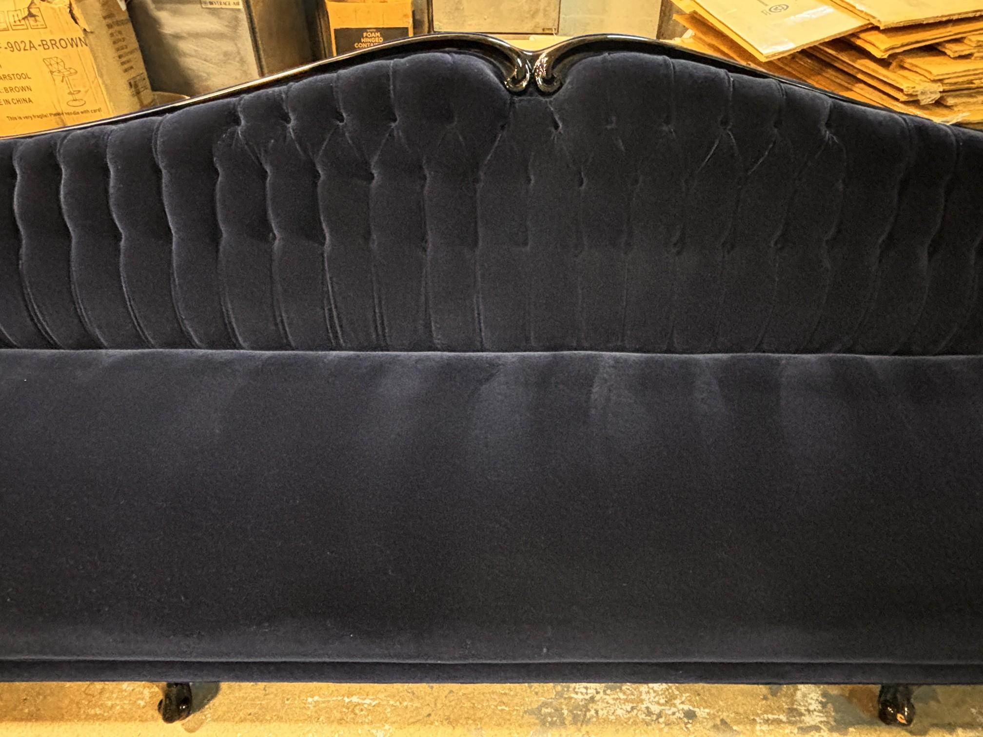 15' Long Dark Blue Velvet Satee / Entrance Way Couch / SOLID WOOD & SUADE Long Couch