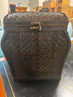 Wicker Desk top Decor / Wicker Bin W/ Lid & Latch