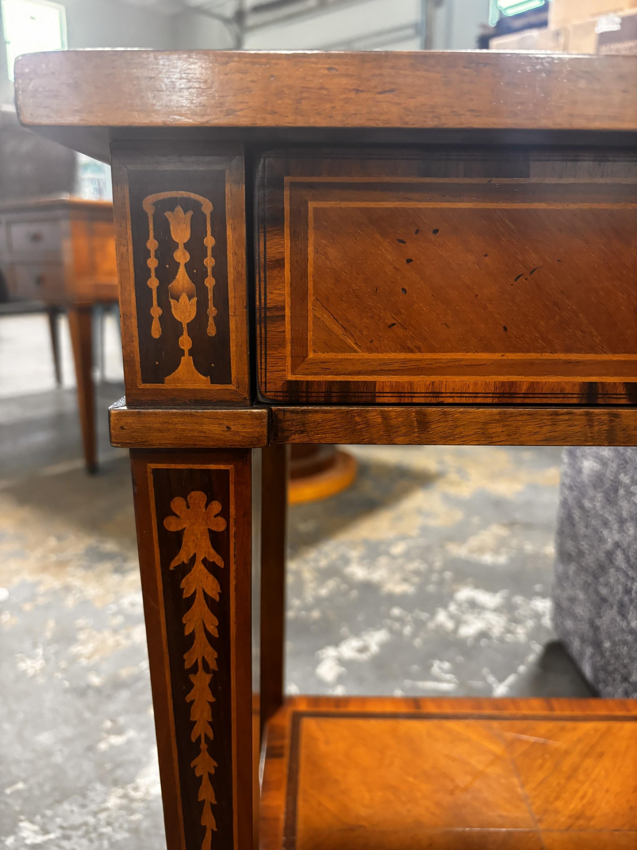 Antique Inlaid Wood Table W/ Brass Accents
