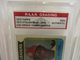 Lou Brock Tommy Harper 1974 Topps 1973 Stolen Base Ldrs #204 graded PAAS Authentic