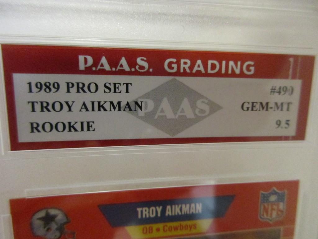 Troy Aikman Dallas Cowboys 1989 Pro Set ROOKIE #499 graded PAAS Gem Mint 9.5