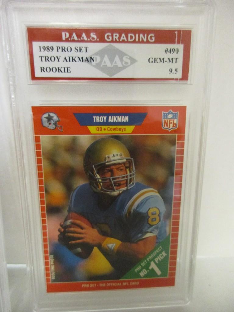 Troy Aikman Dallas Cowboys 1989 Pro Set ROOKIE #499 graded PAAS Gem Mint 9.5