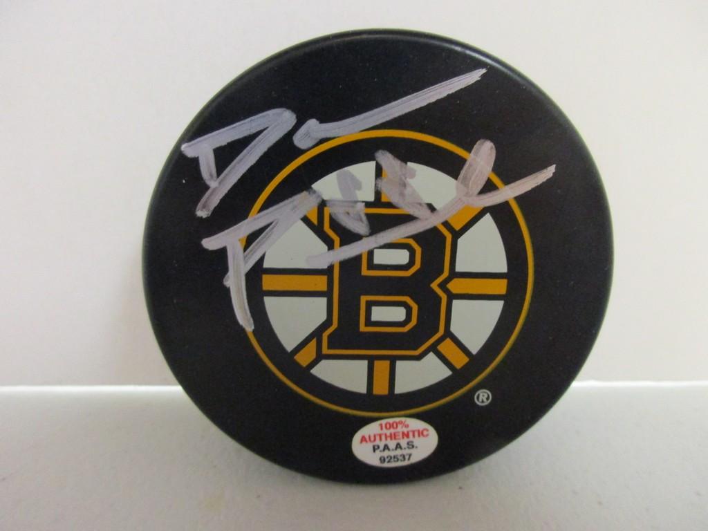 David Pastrnak of the Boston Bruins signed autographed logo hockey puck PAAS COA 537