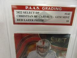 Christian McCaffrey 2022 Select Draft Picks Red Lazer Prizm #142 graded PAAS Gem Mint 10