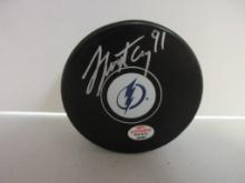 Steven Stamkos of the Tampa Bay Lightning signed autographed logo hockey puck PAAS COA 587