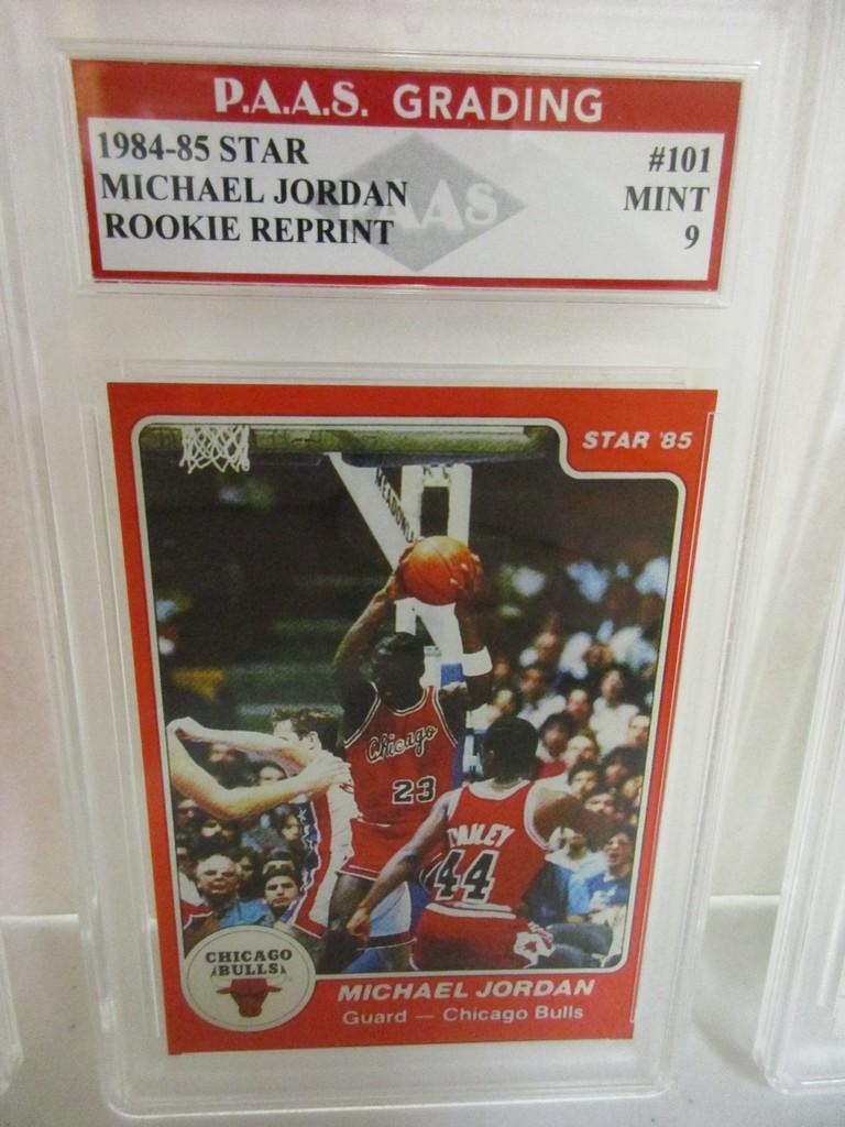 Michael Jordan Chicago Bulls 1984-85 Star ROOKIE Reprint #101 graded PAAS Mint 9