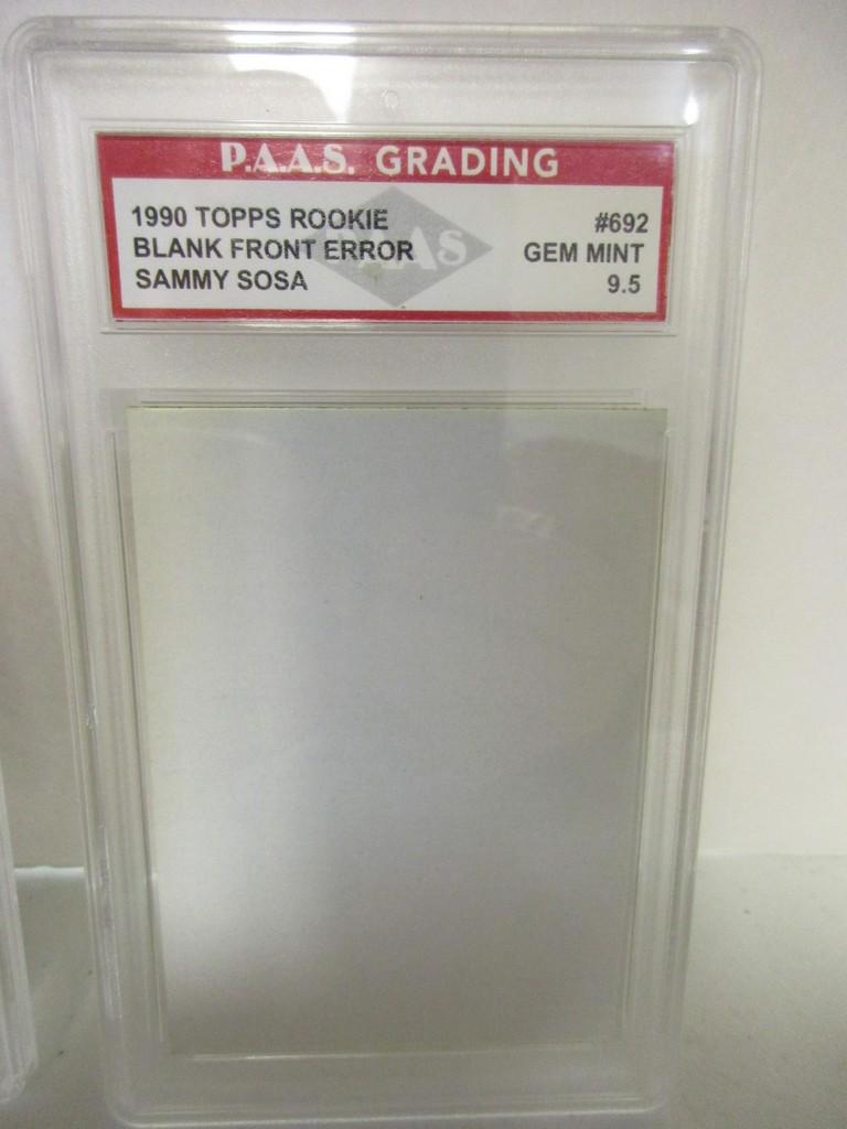 Sammy Sosa Cubs 1990 Topps ROOKIE BLANK FRONT ERROR #692 graded PAAS Gem Mint 9.5