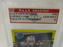 CeeDee Lamb Cowboys 2020 Panini Donruss Yellow Rated ROOKIE #306 graded PAAS Gem Mint 10