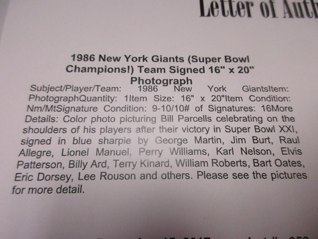 Bart Oates Eric Dorsey Jim Burt +13 of the 1986 NY Giants signed autographed 16x20 SIG LOA