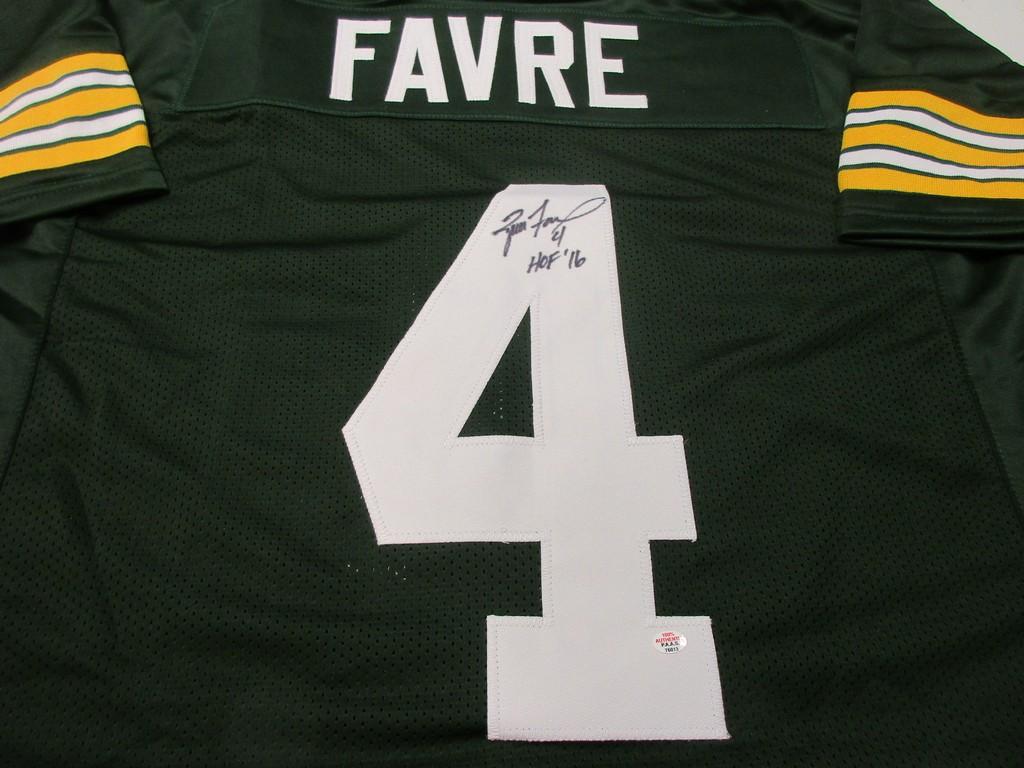 Brett Favre of the Green Bay Packers signed autographed football jersey PAAS COA 013