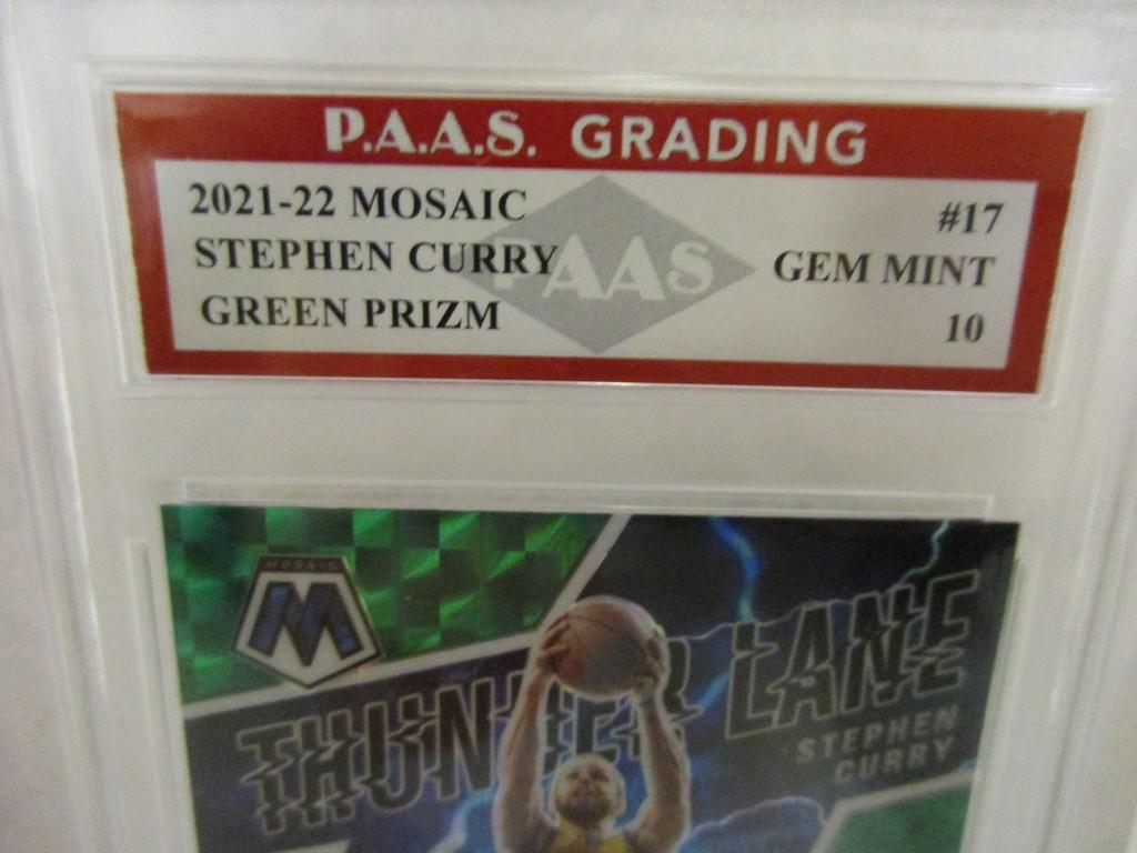 Stephen Curry Golden State Warriors 2021-22 Mosaic Green Prizm #17 graded PAAS Gem Mint 10