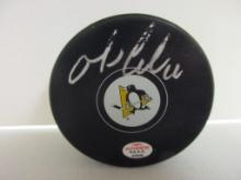 Mario Lemieux of the Pittsburgh Penguins signed autographed logo hockey puck PAAS COA 606