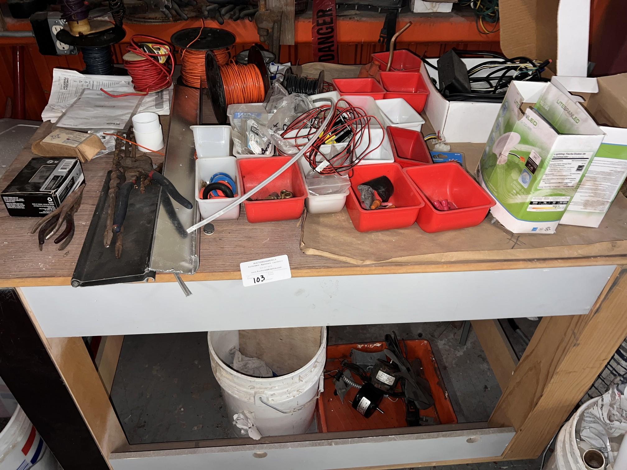 lot Spools of Wire on Shop Table on Casters