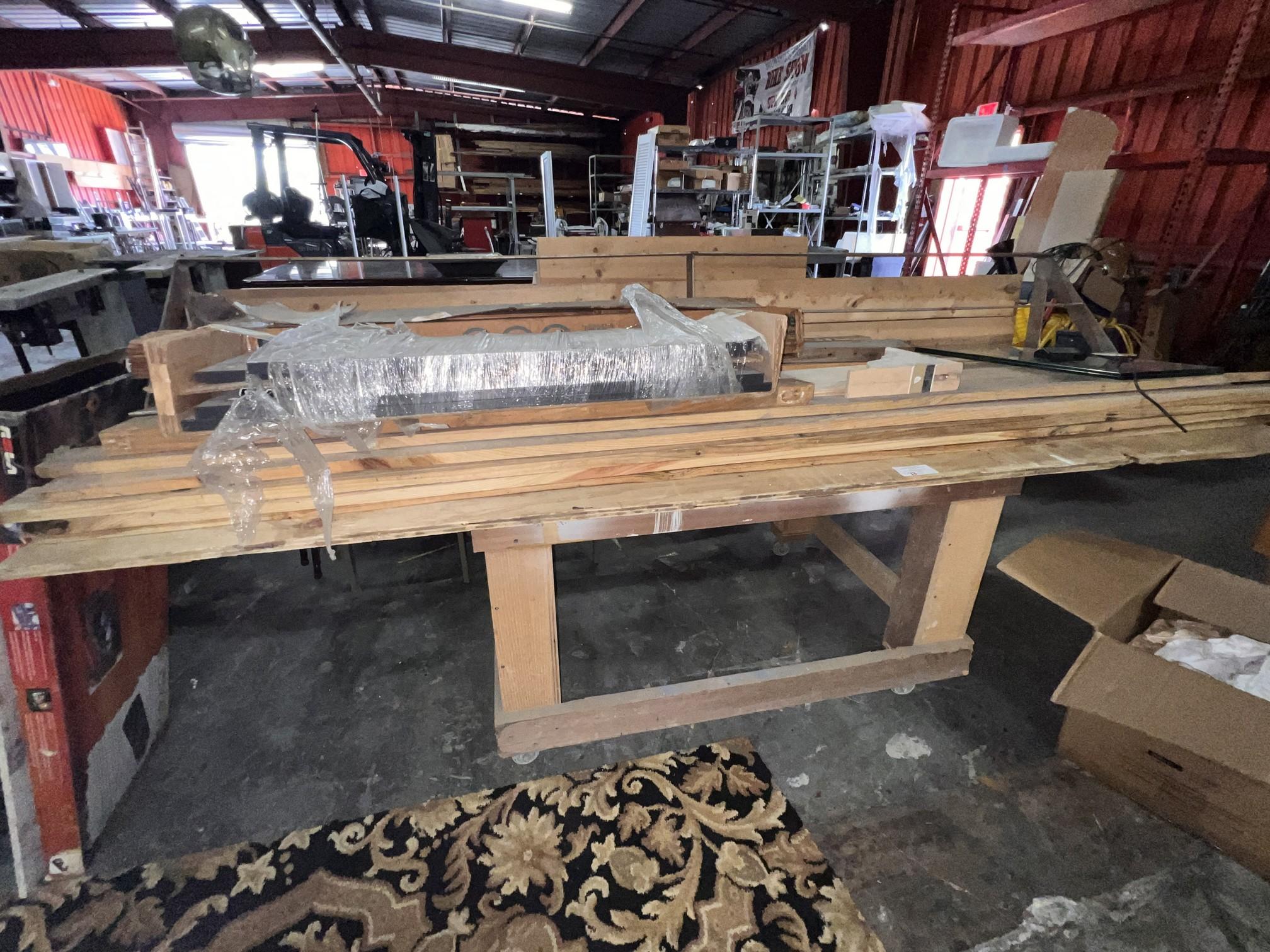 Assorted Wood Lot on Shop Table with Casters