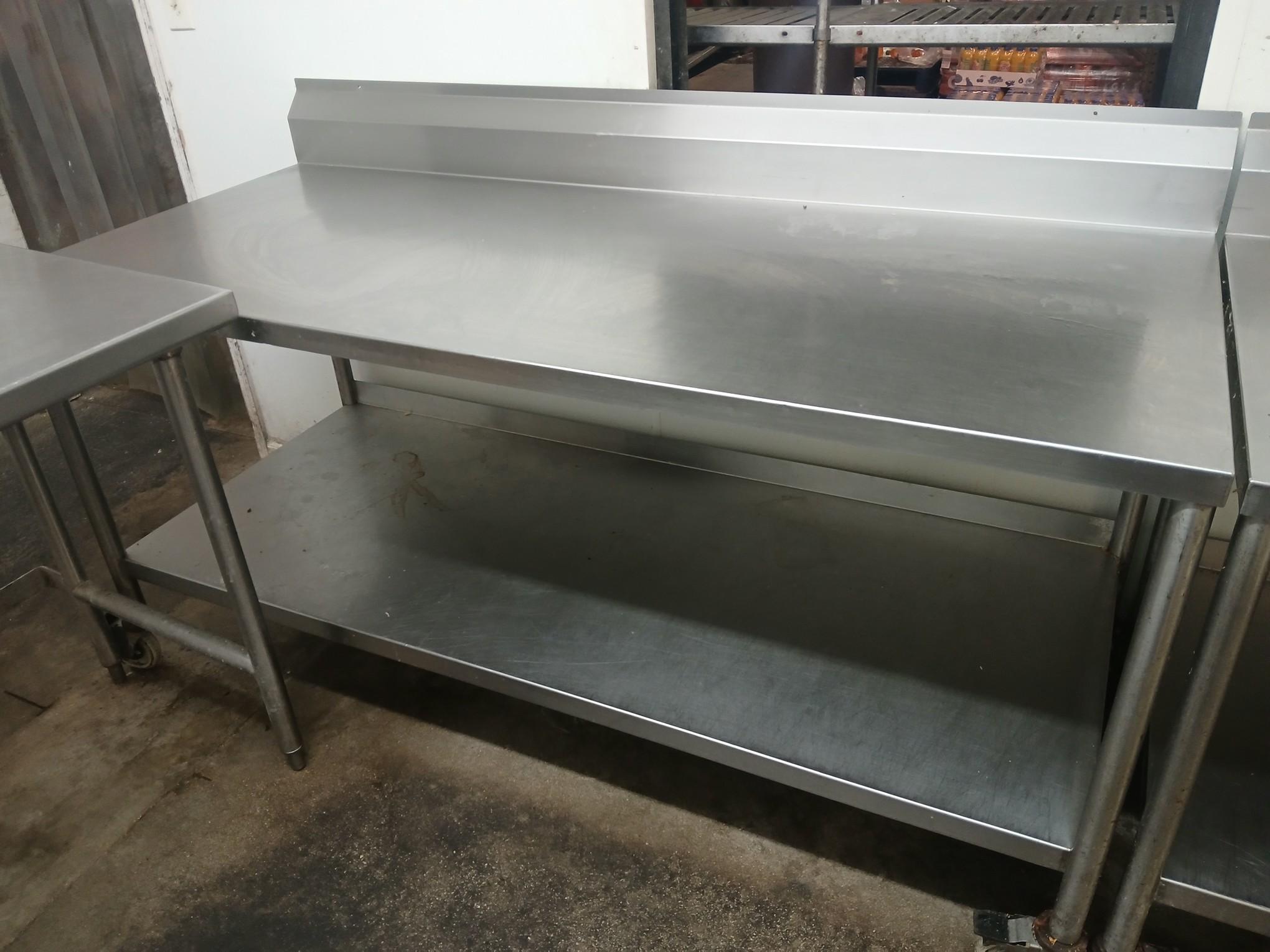 60" Solid Stainless Steel Table W/ Stainless Under Shelf & Casters - Comes Complete with Backsplash