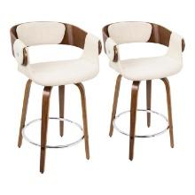 Lumisource Walnut And Cream Fabric Set Of 2 Counter Stool B24-ELISA2-SWVR WLCR2