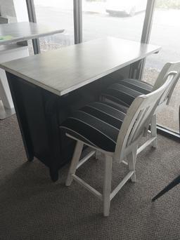 Solid Wood Black/Whitewash Island Kitchen Island with 2 Swivel Stools - 24 x 48 in