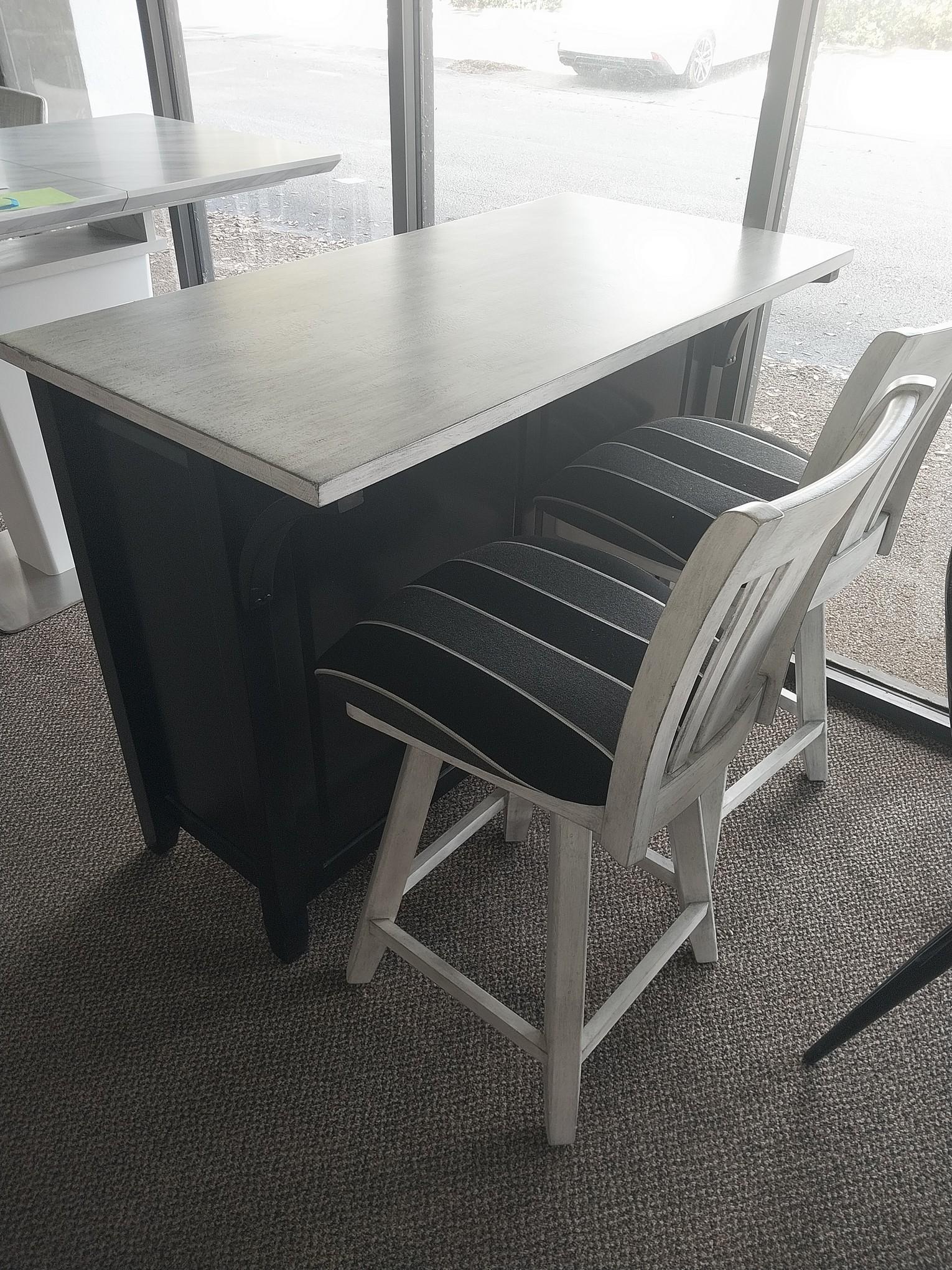 Solid Wood Black/Whitewash Island Kitchen Island with 2 Swivel Stools - 24 x 48 in
