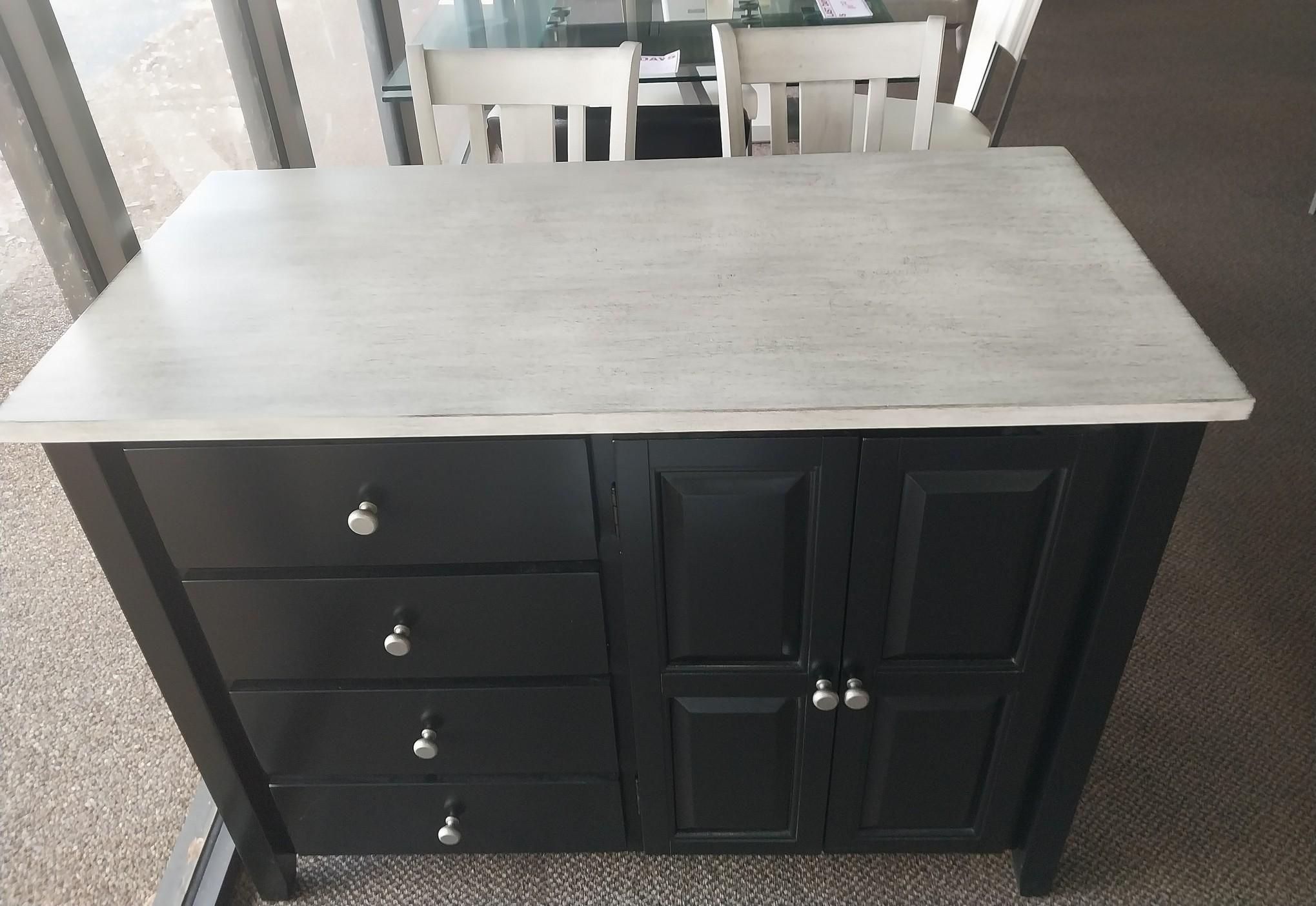 Solid Wood Black/Whitewash Island Kitchen Island with 2 Swivel Stools - 24 x 48 in