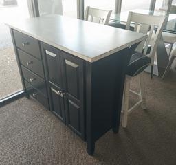 Solid Wood Black/Whitewash Island Kitchen Island with 2 Swivel Stools - 24 x 48 in