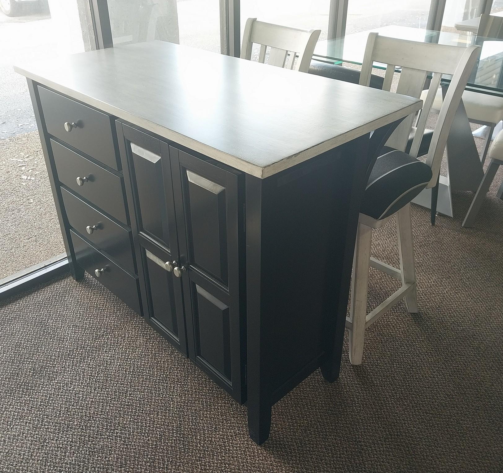 Solid Wood Black/Whitewash Island Kitchen Island with 2 Swivel Stools - 24 x 48 in