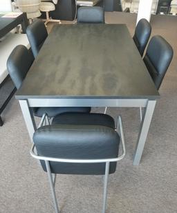 Amisco Extention Butterfly Leaf Table w 6 Black and Grey Chairs - 36 x 60 in w 24 in leaf