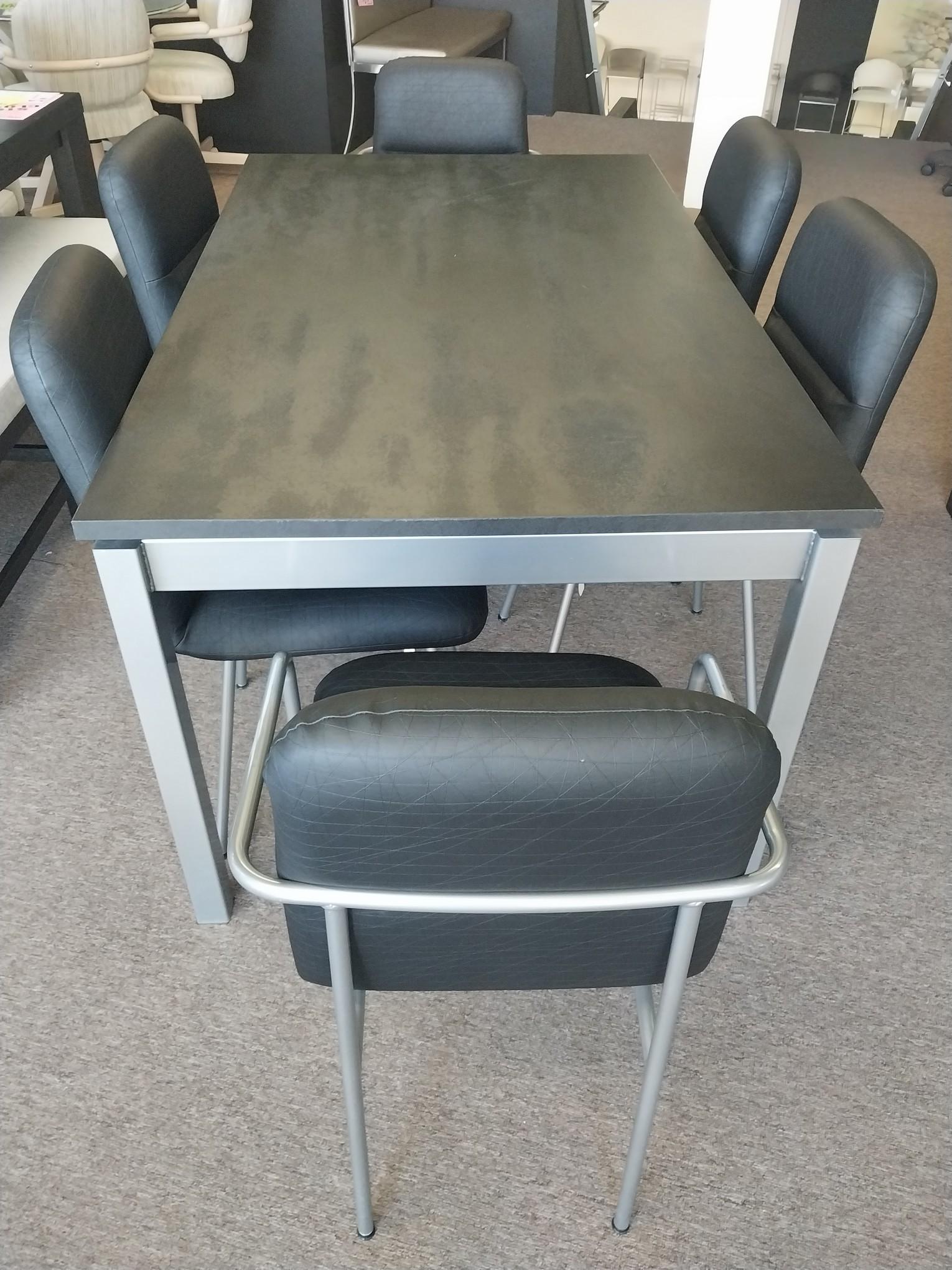 Amisco Extention Butterfly Leaf Table w 6 Black and Grey Chairs - 36 x 60 in w 24 in leaf