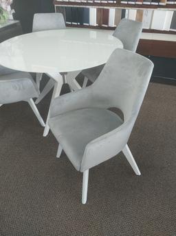48 in. White Glasstop Solid Birch Table and 4 Swivel Grey Velvet chairs -Canadel