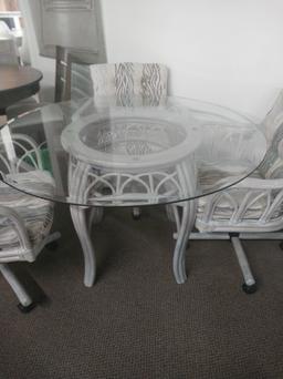 Alexander and Sheridan White washed Castered Rattan Set with adjustable height Chairs