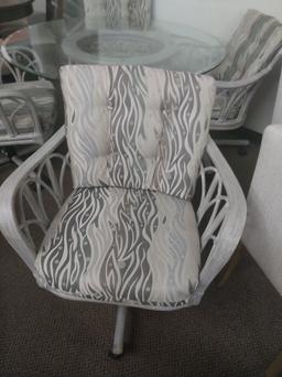 Alexander and Sheridan White washed Castered Rattan Set with adjustable height Chairs