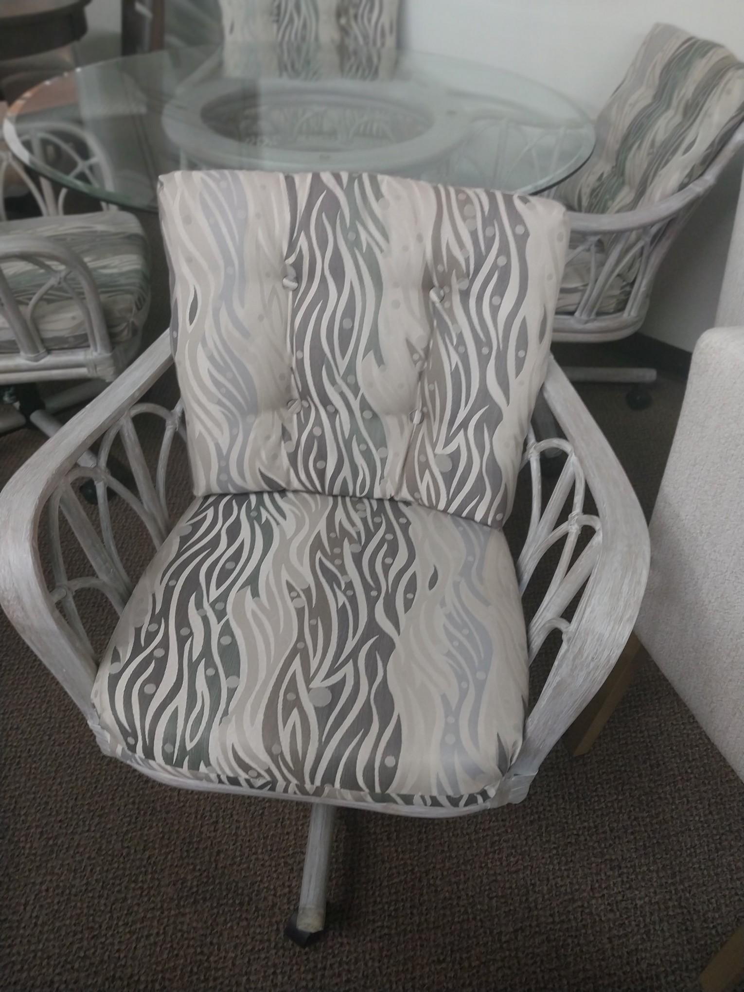 Alexander and Sheridan White washed Castered Rattan Set with adjustable height Chairs
