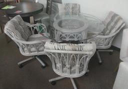 Alexander and Sheridan White washed Castered Rattan Set with adjustable height Chairs