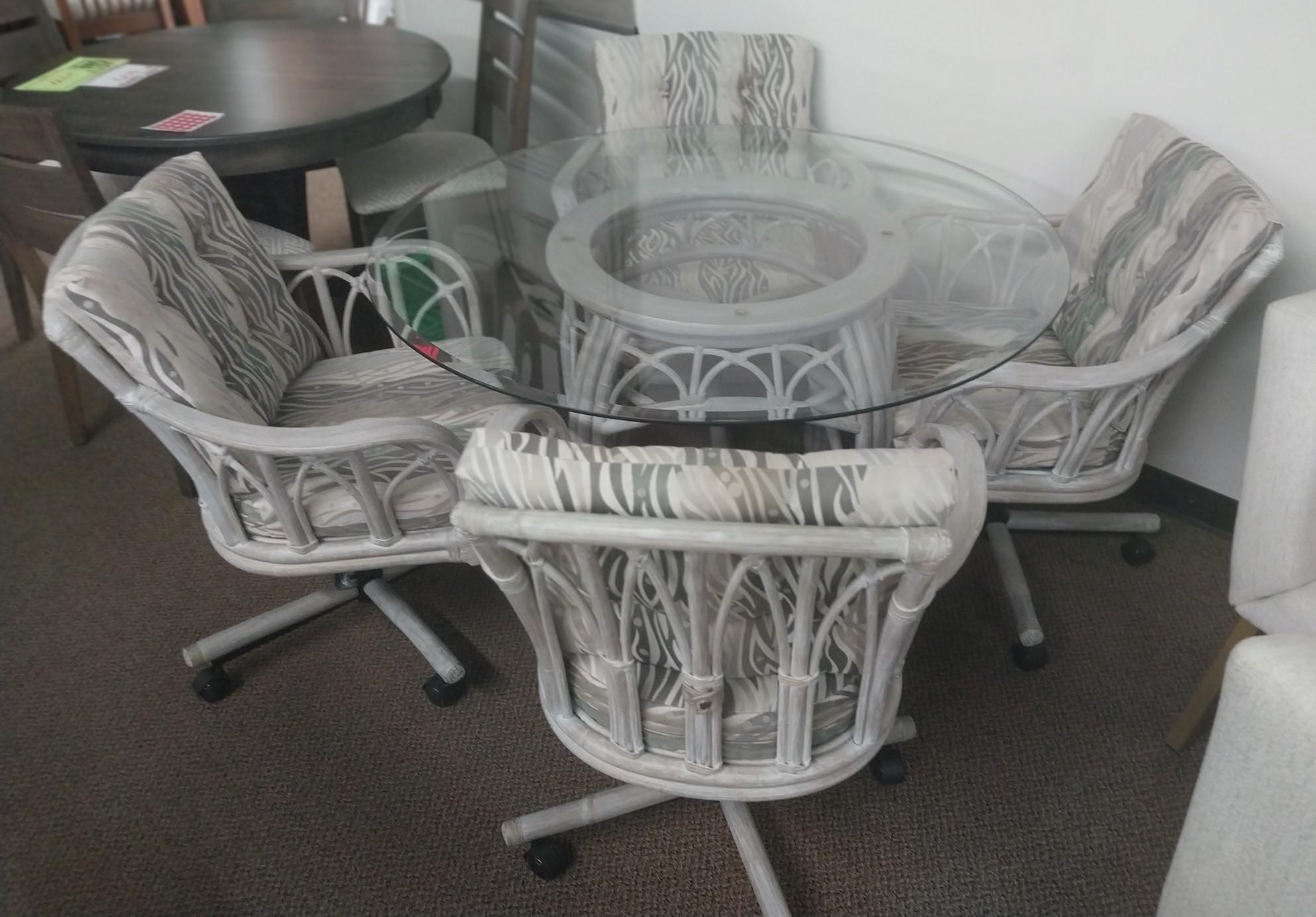 Alexander and Sheridan White washed Castered Rattan Set with adjustable height Chairs