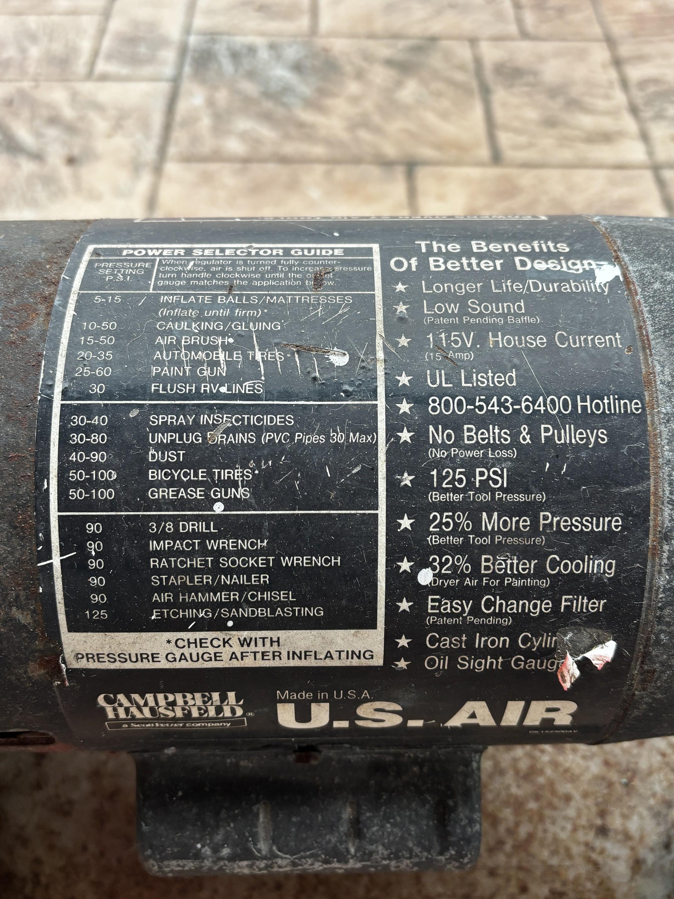 U.S. Air 2HP Air Compressor - Portable