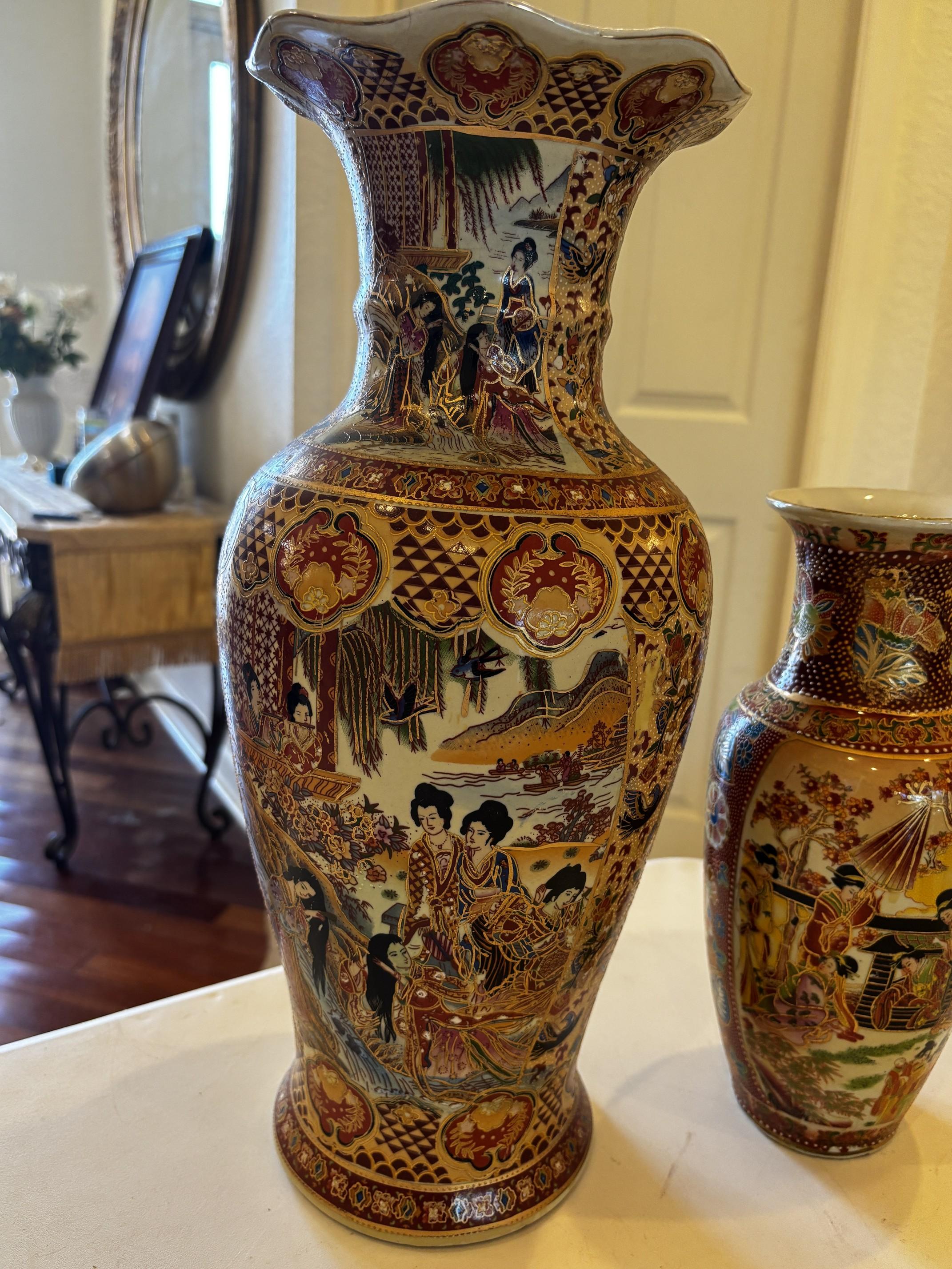 Hand-Painted Oriental Vases