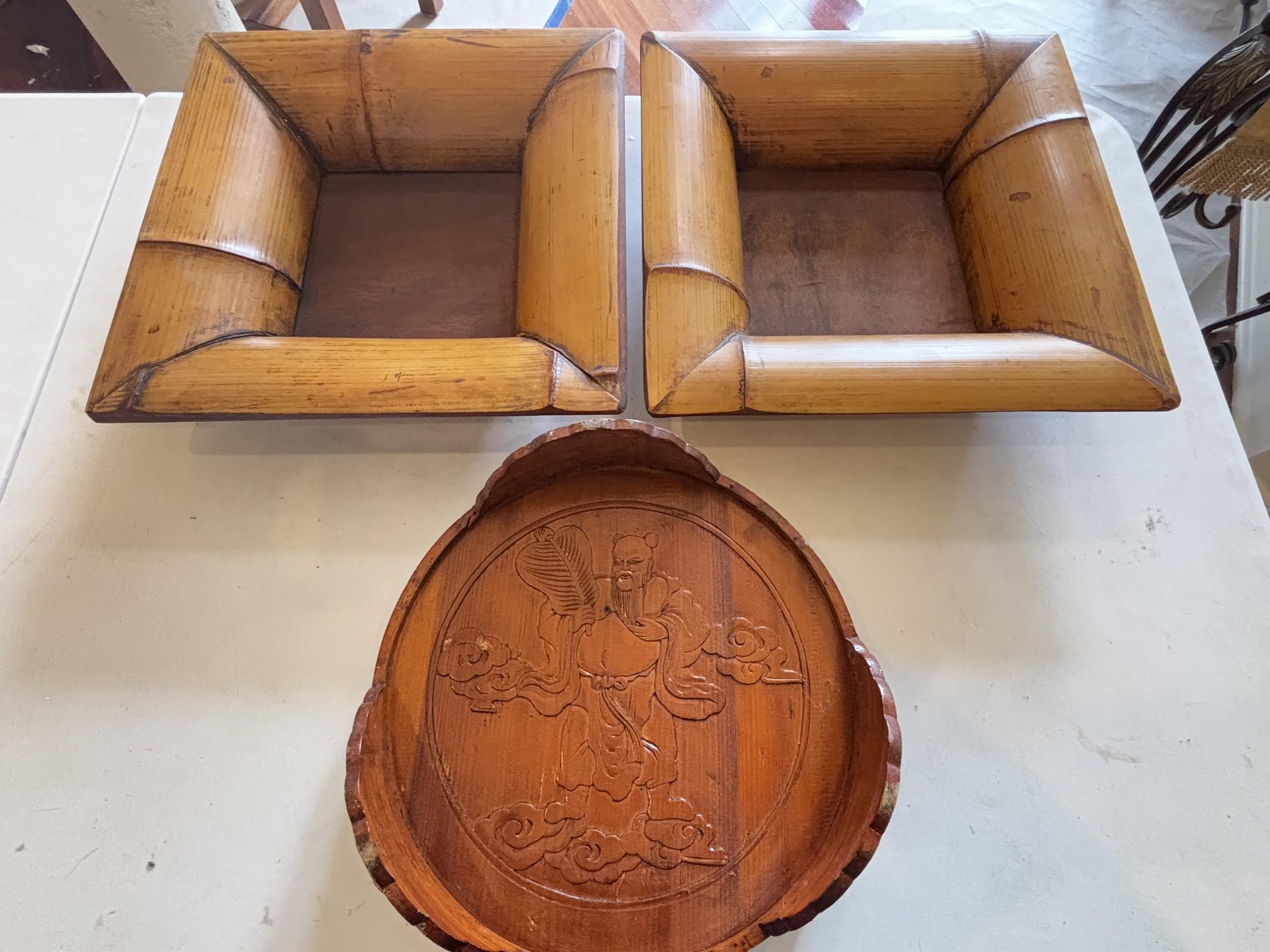 Handcrafted Wooden Bowls and Carved Tray Set