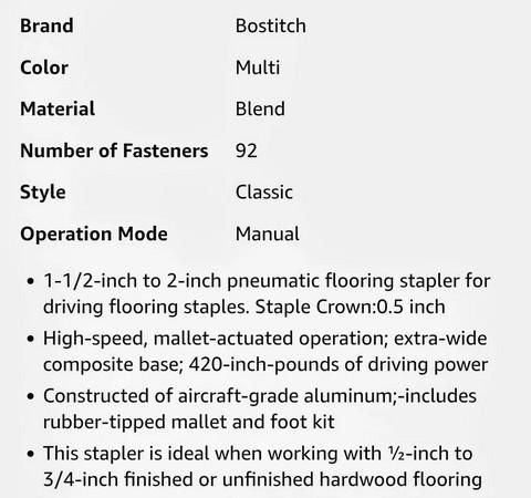 Bostitch 1.5 - 2 inch Flooring Pneumatic Stapler 9R209352