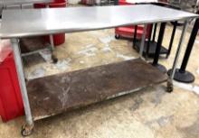 6ft stainless steel worktable on casters