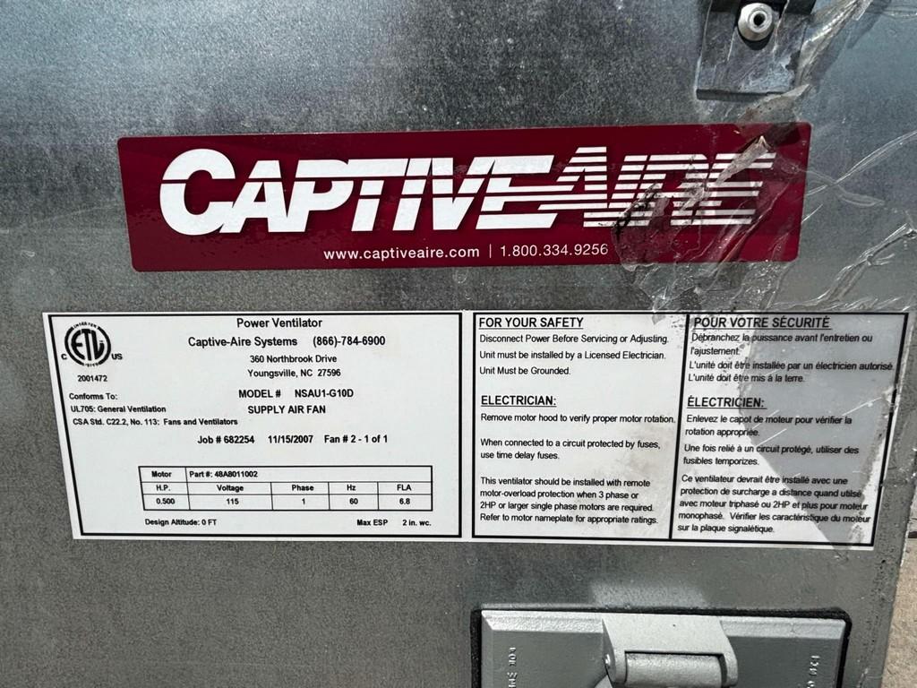 Captive Aire Systems Power Ventilator / Supply Air Fan