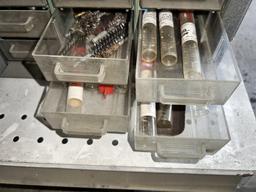 Asst Lot on Pegboard: Cable Cutter, Sockets, Come-A-Long, & End Mills, Gun Brushes