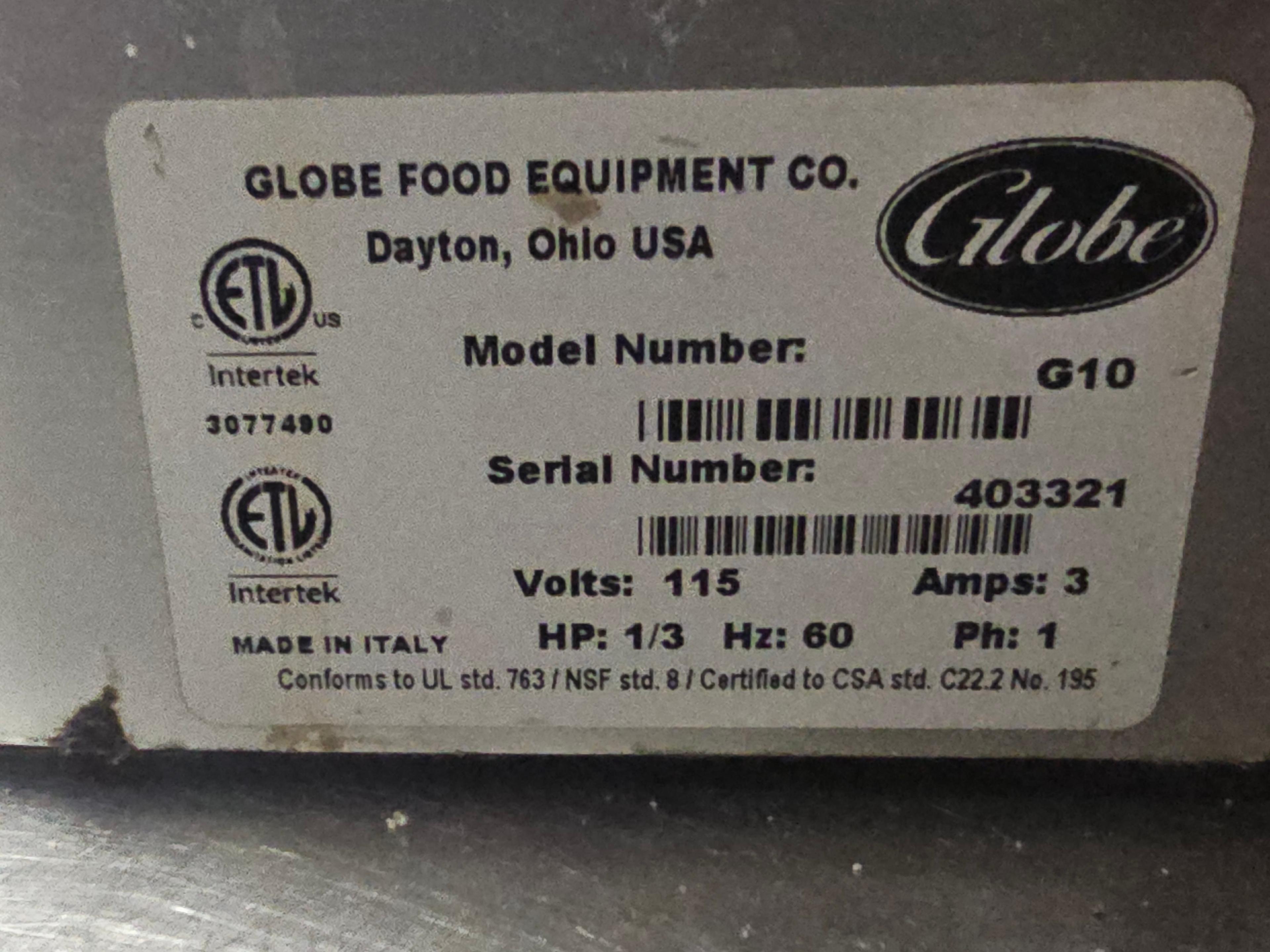 Globe G10 10" Meat Slicer - No Sharpener (missing two feet)